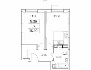 ЖК «Облака-2», планировка 1-комнатной квартиры, 38.90 м²