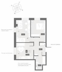 Апарт-отель «Zoom Черная речка», планировка 2-комнатной квартиры, 47.70 м²