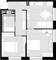 ЖК «Дом Malevich», планировка 2-комнатной квартиры, 58.60 м²
