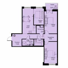 ЖК «ID Кудрово», планировка 3-комнатной квартиры, 75.67 м²
