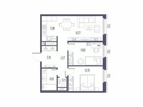ЖК «Сампсониевский, 32», планировка 2-комнатной квартиры, 63.91 м²