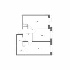 ЖК «Парусная 1», планировка 2-комнатной квартиры, 63.00 м²