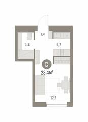 ЖК «Первый квартал», планировка студии, 23.39 м²