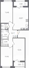 ЖК «Б15», планировка 3-комнатной квартиры, 87.72 м²