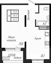 ЖК «Сибирь», планировка 1-комнатной квартиры, 41.30 м²
