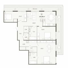 ЖК «Наследие», планировка 3-комнатной квартиры, 135.10 м²