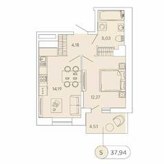 ЖК «Аквилон Stories», планировка 1-комнатной квартиры, 37.94 м²