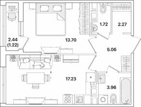 ЖК «Академик», планировка 1-комнатной квартиры, 45.16 м²