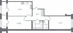 ЖК «Б15», планировка 2-комнатной квартиры, 67.14 м²