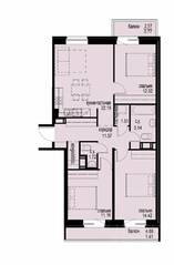 ЖК «iD Svetlanovskiy», планировка 3-комнатной квартиры, 82.17 м²
