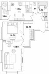 ЖК «БелАрт», планировка 2-комнатной квартиры, 60.67 м²