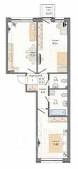 ЖК «Мануфактура James Beck», планировка 2-комнатной квартиры, 67.67 м²