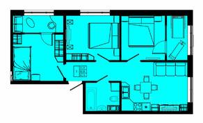 ЖК «Pixel», планировка 3-комнатной квартиры, 62.74 м²