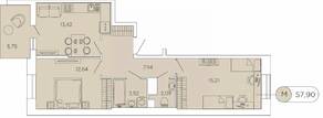 ЖК «Аквилон Stories», планировка 2-комнатной квартиры, 57.90 м²