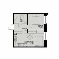 ЖК «iD Svetlanovskiy», планировка 1-комнатной квартиры, 36.72 м²