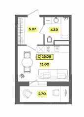 ЖК «Радость», планировка студии, 25.09 м²
