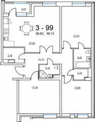 ЖК «Terra», планировка 3-комнатной квартиры, 99.90 м²