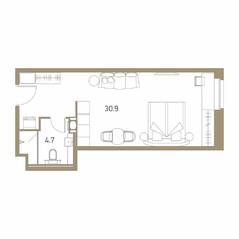 Апарт-комплекс «VIDI», планировка студии, 35.60 м²