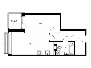 ЖК «Солнечный парк», планировка 2-комнатной квартиры, 50.00 м²