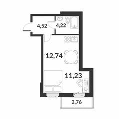 ЖК «Chkalov», планировка 1-комнатной квартиры, 33.54 м²