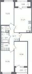 ЖК «Б15», планировка 3-комнатной квартиры, 88.12 м²