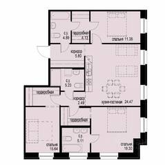 ЖК «iD Svetlanovskiy», планировка 3-комнатной квартиры, 98.44 м²