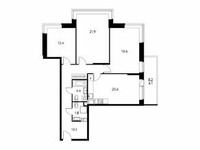ЖК «Солнечный парк», планировка 3-комнатной квартиры, 102.89 м²