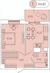 ЖК «Аквилон Stories», планировка 1-комнатной квартиры, 34.61 м²