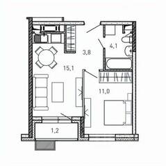 ЖК «Квартал Светлый», планировка 1-комнатной квартиры, 35.20 м²