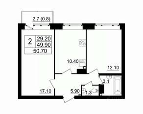 МЖК «Итальянский квартал», планировка 2-комнатной квартиры, 50.70 м²