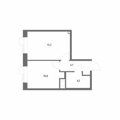 ЖК «Парусная 1», планировка 1-комнатной квартиры, 33.50 м²