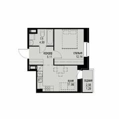ЖК «iD Svetlanovskiy», планировка 1-комнатной квартиры, 34.70 м²