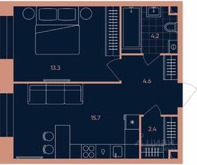 ЖК «ERA», планировка 2-комнатной квартиры, 40.20 м²