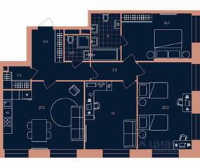 ЖК «ERA», планировка 4-комнатной квартиры, 95.80 м²