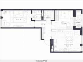 ЖК «Veren Next шуваловский», планировка 3-комнатной квартиры, 67.50 м²