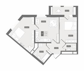 ЖК UP-квартал «Воронцовский», планировка 2-комнатной квартиры, 56.41 м²
