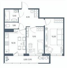 ЖК «Геометрия» (Кудрово), планировка 2-комнатной квартиры, 46.10 м²