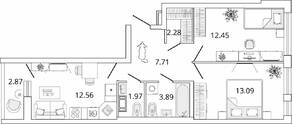 ЖК «Master Place», планировка 2-комнатной квартиры, 55.39 м²