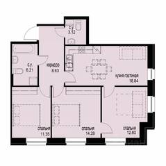 ЖК «iD Svetlanovskiy», планировка 3-комнатной квартиры, 75.03 м²