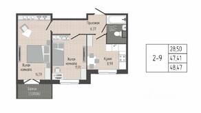 ЖК «Sertolovo Park», планировка 2-комнатной квартиры, 48.47 м²