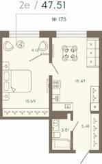 Апарт-комплекс «17/33 Петровский остров», планировка 1-комнатной квартиры, 47.51 м²