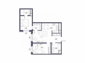 ЖК «Сампсониевский, 32», планировка 2-комнатной квартиры, 61.53 м²