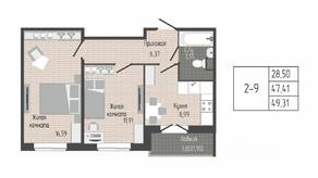 ЖК «Sertolovo Park», планировка 2-комнатной квартиры, 49.31 м²