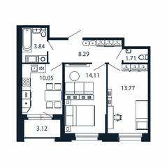 ЖК «Полис Новоселье», планировка 2-комнатной квартиры, 53.33 м²