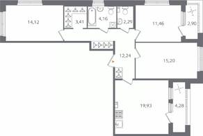 ЖК «Б15», планировка 3-комнатной квартиры, 86.40 м²