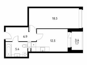 ЖК «Солнечный парк», планировка 1-комнатной квартиры, 45.01 м²