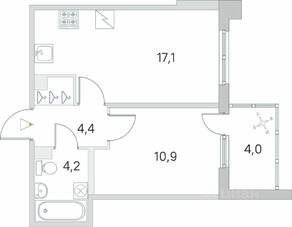 ЖК «Югтаун. Олимпийские кварталы», планировка 1-комнатной квартиры, 38.60 м²