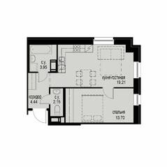 ЖК «iD Svetlanovskiy», планировка 1-комнатной квартиры, 43.45 м²
