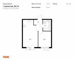 ЖК «Кудровский парк», планировка 1-комнатной квартиры, 38.20 м²