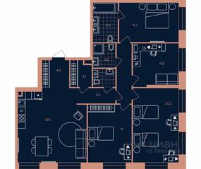 ЖК «ERA», планировка 5-комнатной квартиры, 117.40 м²